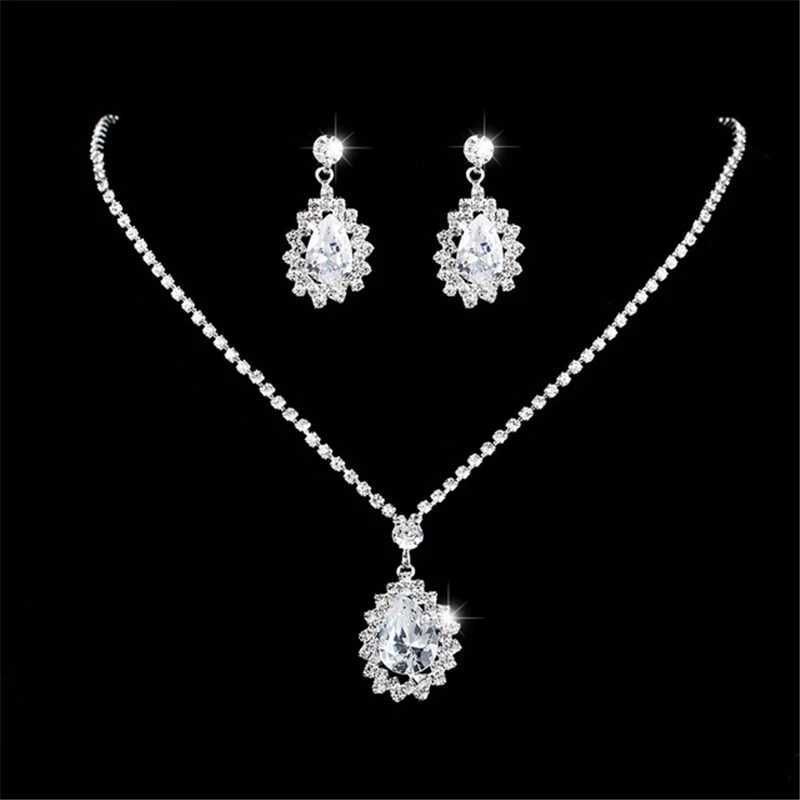 Water Drop Diamond Long Pendant Fl Crystal Silver Plated Necklace and Earrings Elegant Wedding Jewelry Set X241106