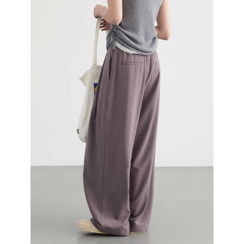 CHIC VEN Women Pants Loose Casual Elastic Waist Pleated Draped Straight Female Trousers Wide Legs Spring Autumn 2024