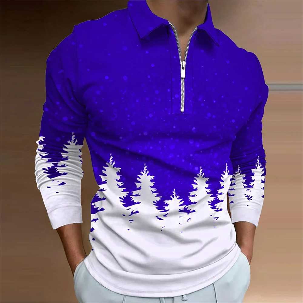 2024 Mens Christmas Collection Printed Casual Bra Collar T-shirt Mens Fashion Long Sleeve Sve Mens Wear W241106