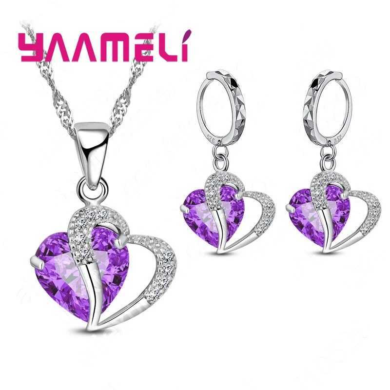 Bridal jewelry set CZ crystal 925 sterling silver pendant necklace earrings for wedding anniversary gifts X241106
