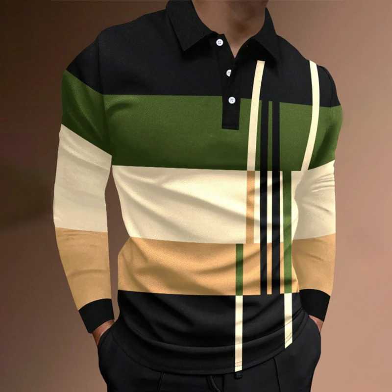 New mens spring autumn long Sve 3D digital printing magic color mens slim fit lapel top W241106