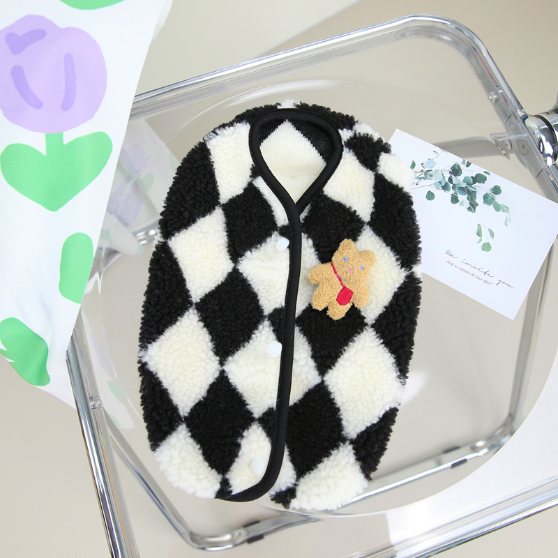 Autumn Winter Dog Clothes Vest Coral Fleece Double Side Dog Apparel Checkers Puppy Clothes