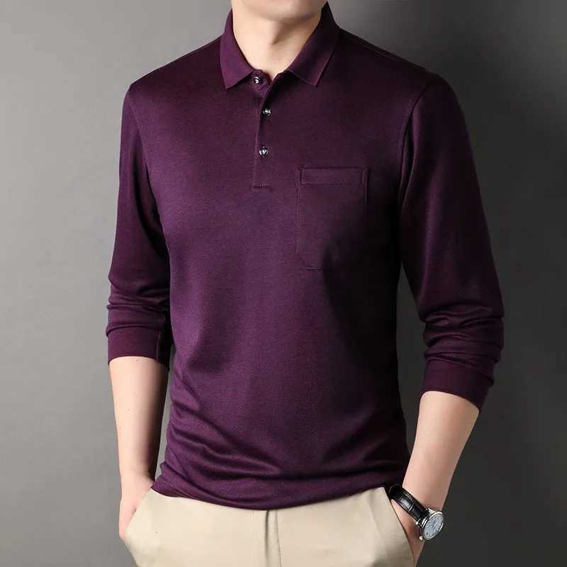 80% pure cotton mens shirt soft autumn clothing long Sve pocket spring T-shirt Korean casual mens top W241106