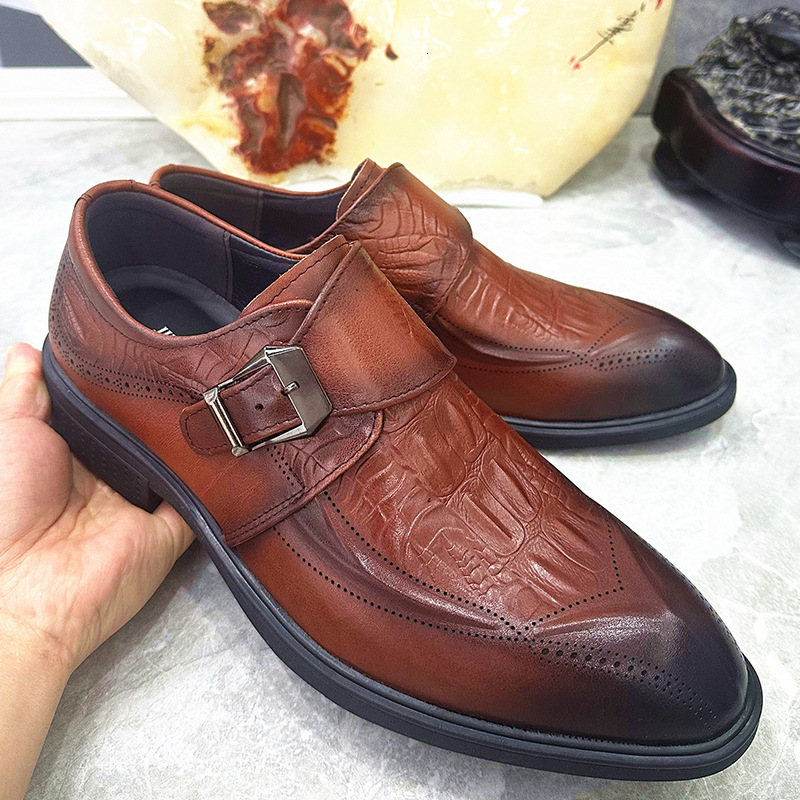 Men's Top Layer Cowhide Leather Casual Single Bean Shoes, Shoe Covers, Guangdong Wedding Groomsmen Shoes