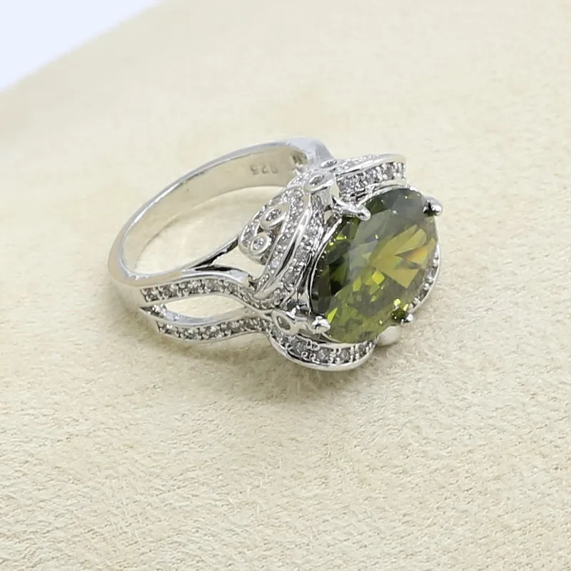 Green Peridot Zircon 925 Silver Jewelry Set Womens Bracelet Earrings Necklace Rings Birthday Gift 241106