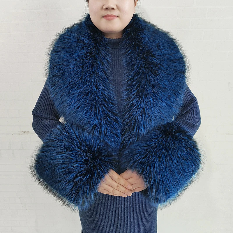Winter faux fur collar imitating fur scarf cuff set fur shawl bag womens coat large collar warm fur scarf 241106