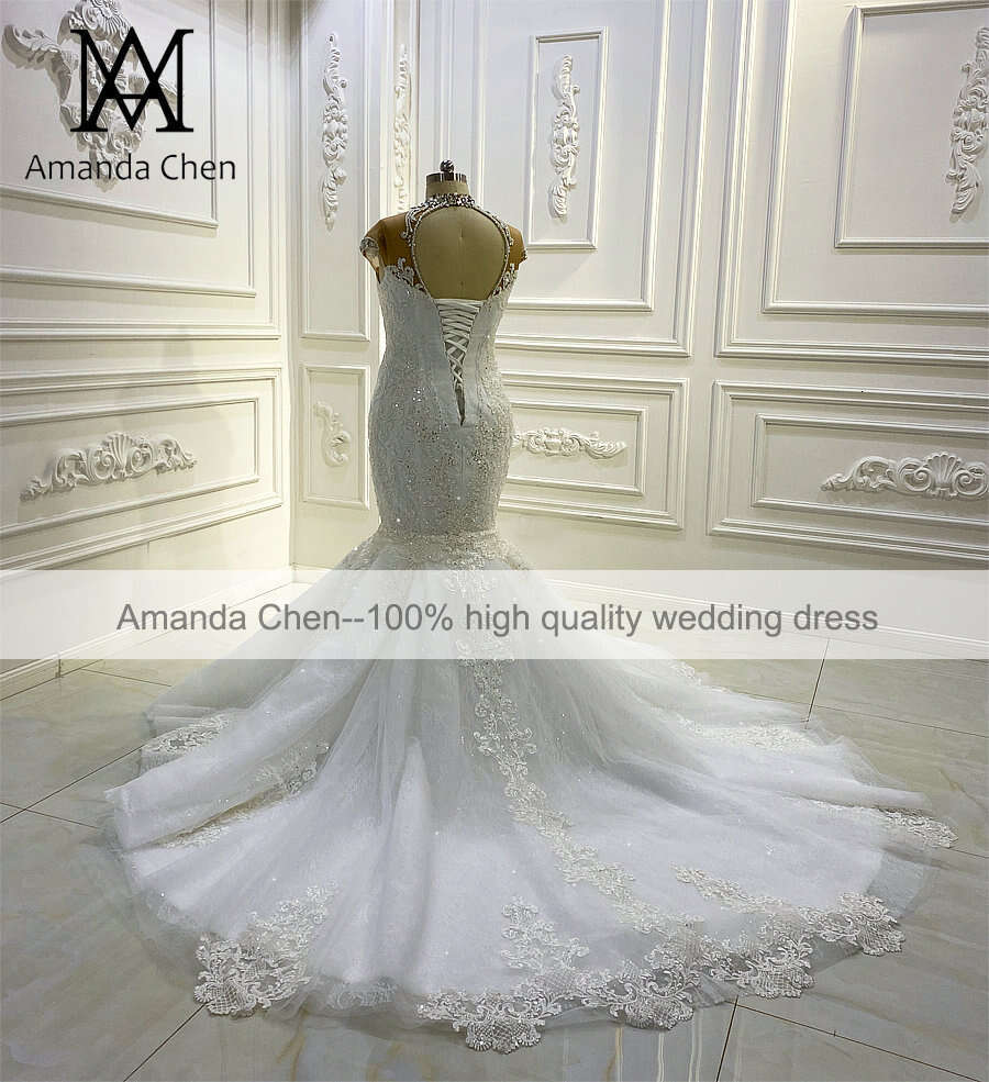 Cap Sleeve Lace Appliqued Mermaid Africa Wedding Dress