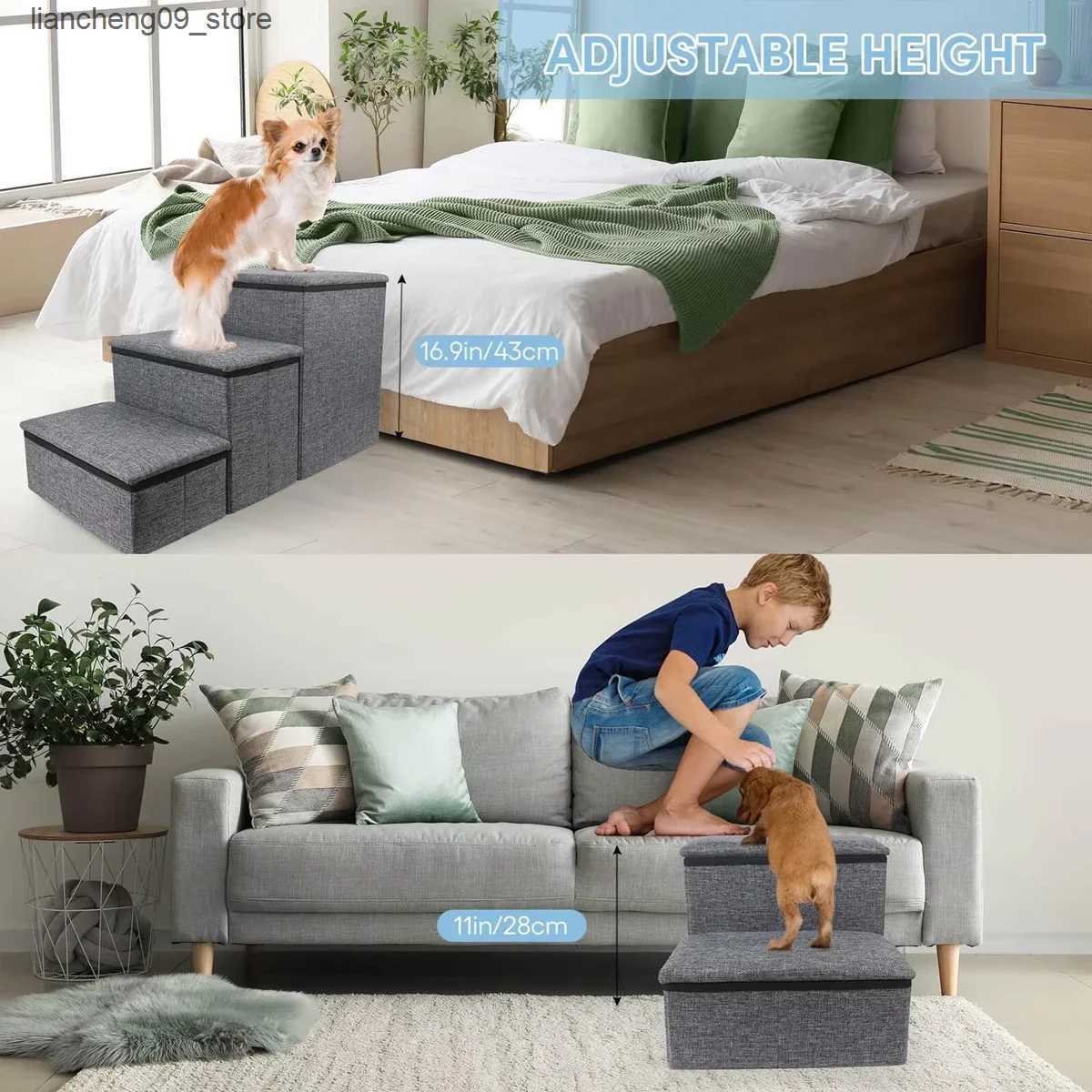 kennels pens Folding Thick Puppy Staircase W/Storage Box Durable Dog Bed 3-level Staircase Ramp W/Dog Accessories Hole Cat Bed L240910