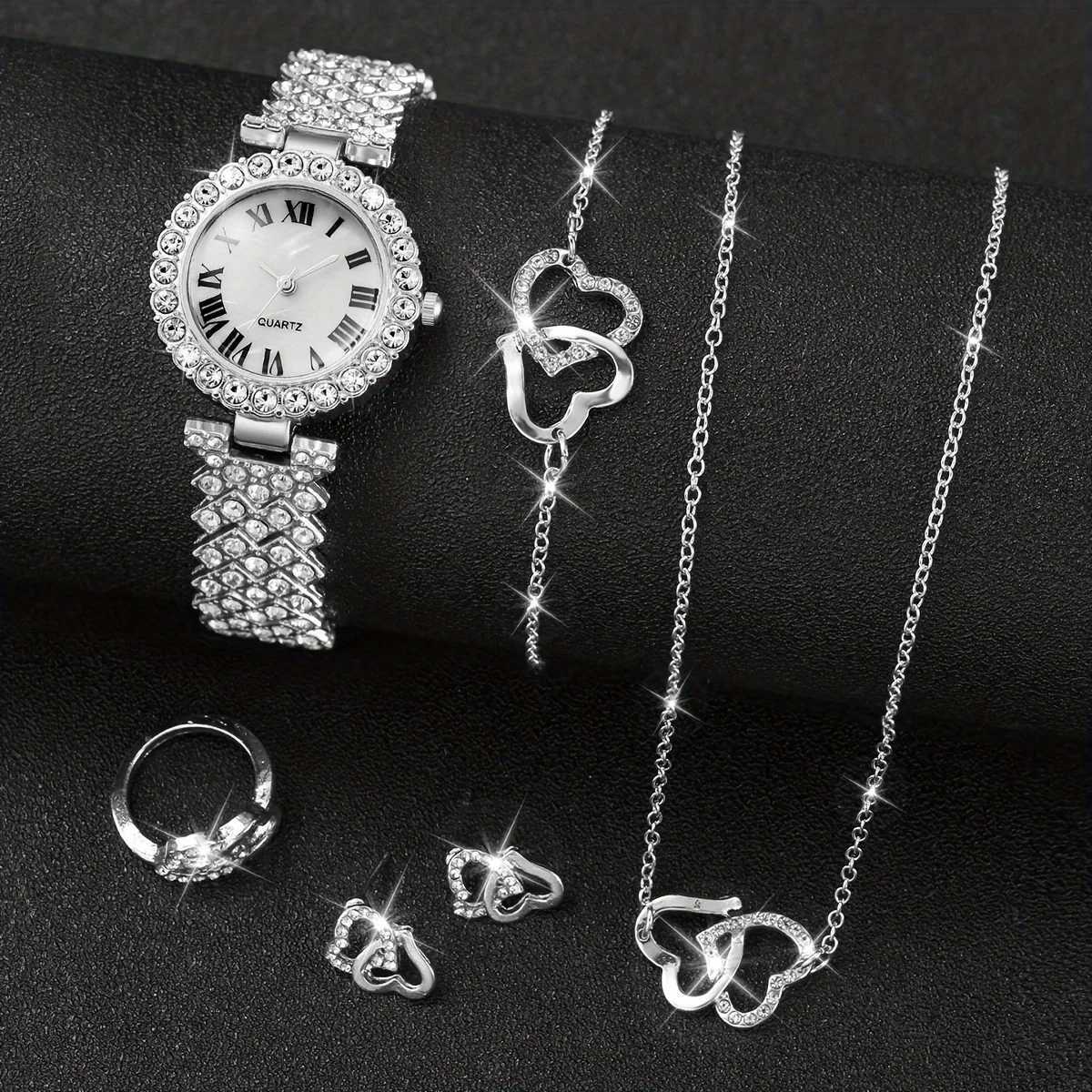 6 pieces/set of Wens luxury rhinestone quartz watch sparkling fashion simulation watch and jewelry set give M her unboxed gift X241106