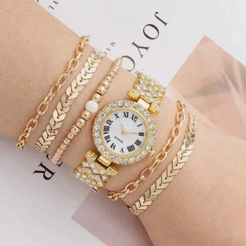 Diamond Wens Bracelet Watch Luxury Fashion Watch Bracelet Set Fl Crystal 5Pcs Watch Used for Wen Rhinestone Set Gift Reloj X241106