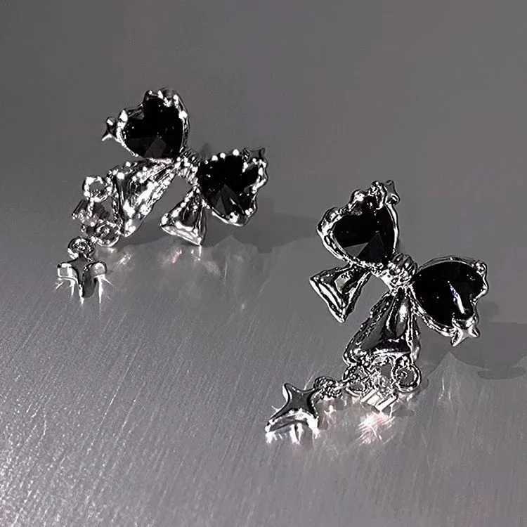 Y2K bow zircon stud earrings used for stylish Korean silver crystal personalized earrings girls party jewelry gifts X2411061