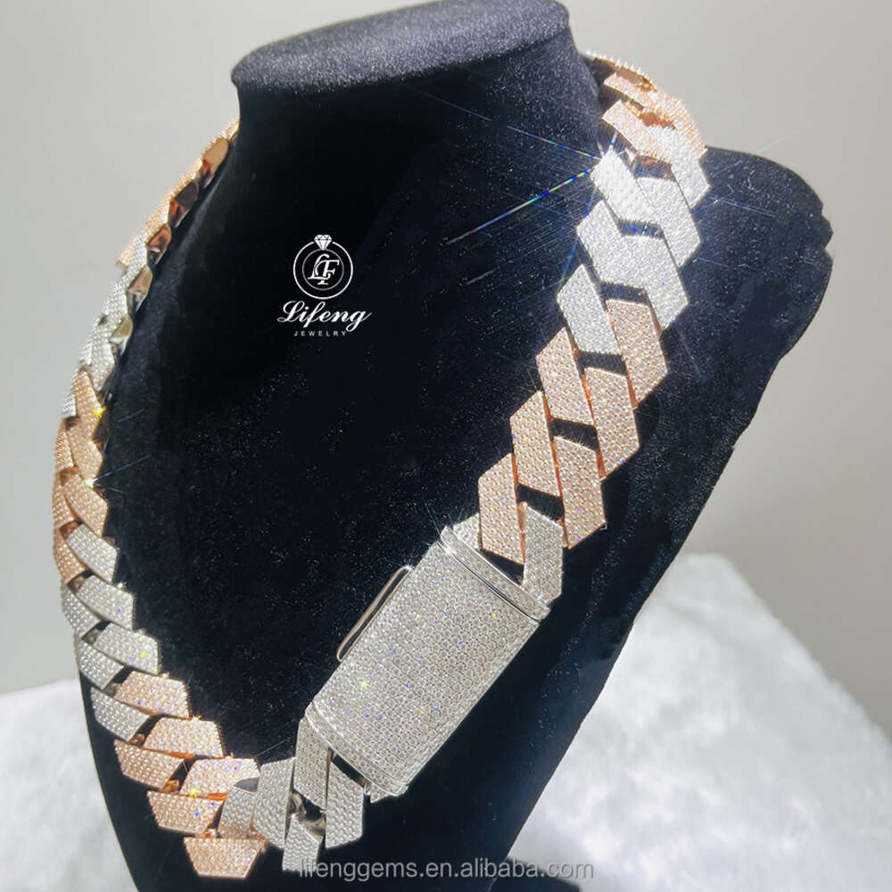 Hip Hop Rose Gold and White Cuban Chain 23mm 4 Row Iced Out Falwless Moissanite Diamond Miami Cuban Link Chain