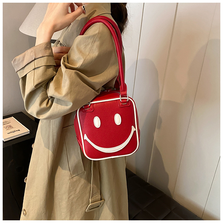 Fashionable And Versatile Autumn Smiling Face Handbag, Single Shoulder Crossbody Small Square Bag Designer Bags Handbags Women