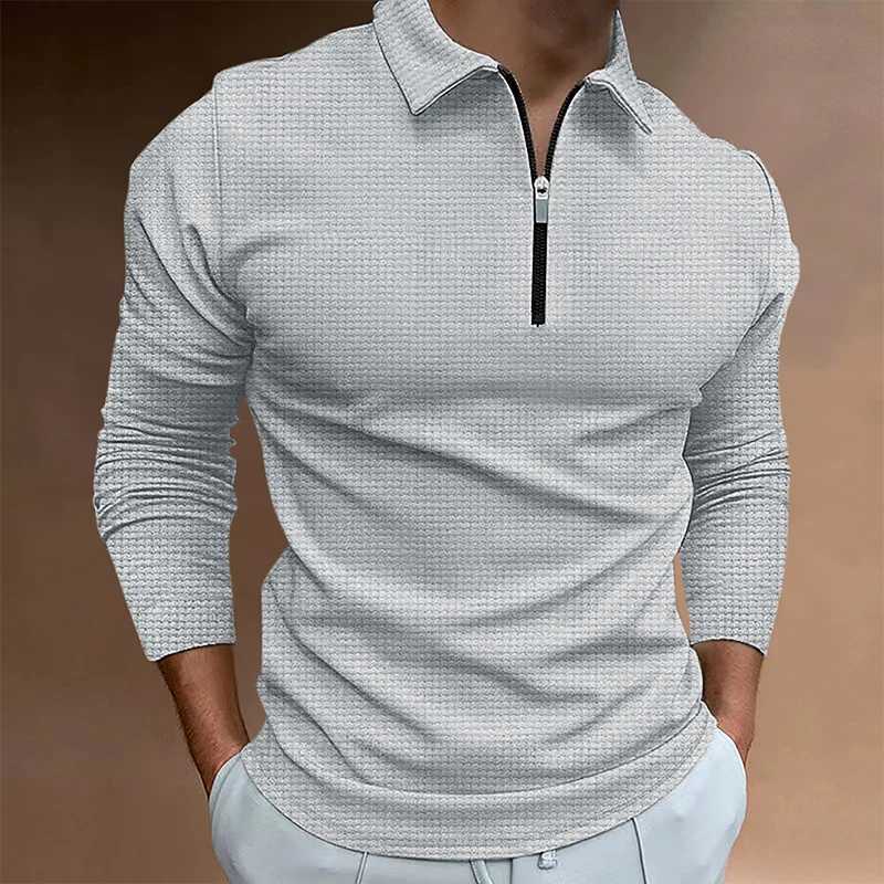 Summer mens solid color shirt long Sve collar zipper T-shirt mens casual T-shirt wearing new mens top W241106