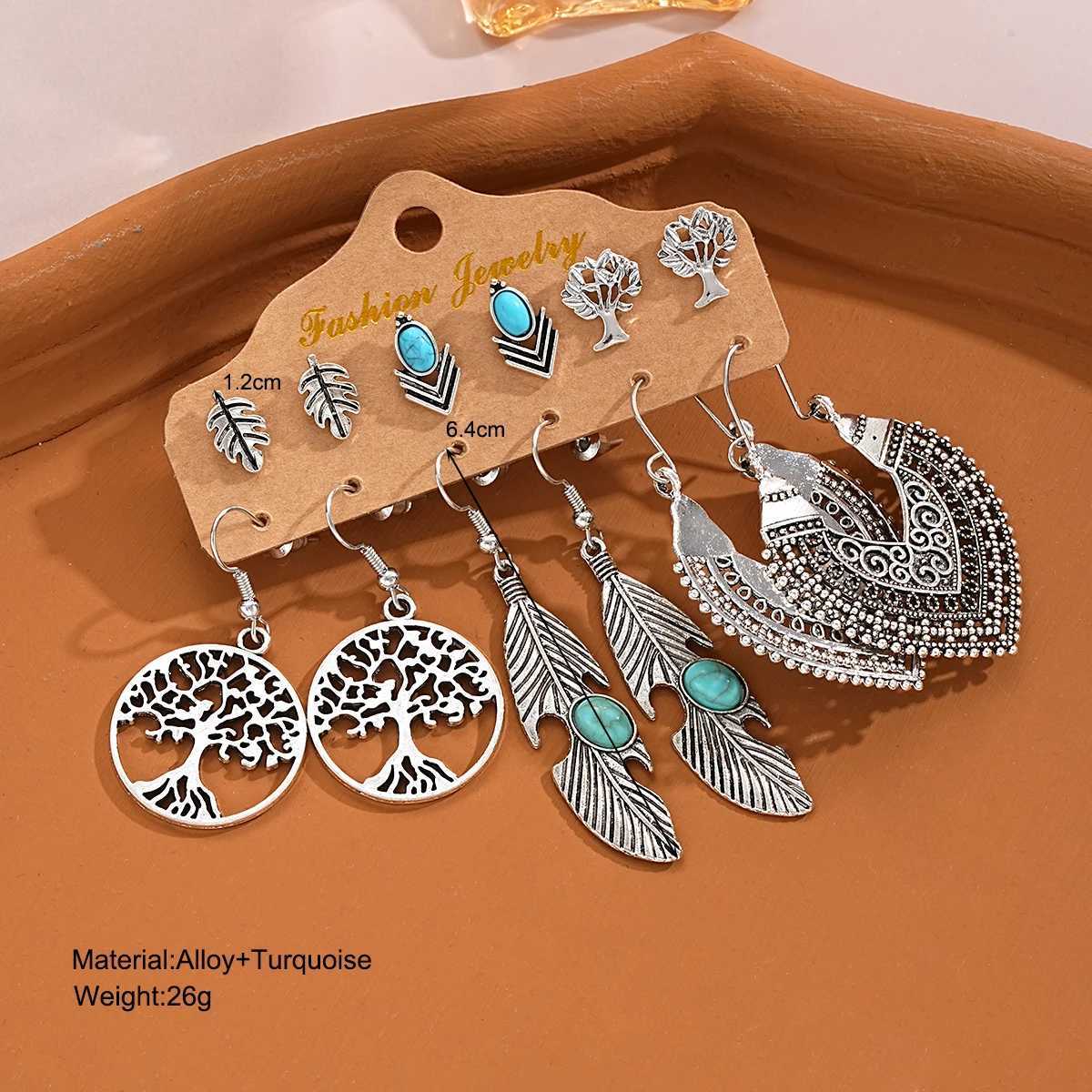 Antique Xizang silver earring set used for Wenzu feathers Geetric shell leaf shaped pendant earrings jewelry gifts X241106