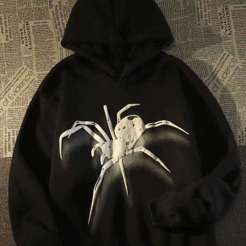 shanshi spider hoodie Autumn and Winter New American Spider Printed Men's Trendy Brand Loose High Street Hip Hop Hoodie Top Women