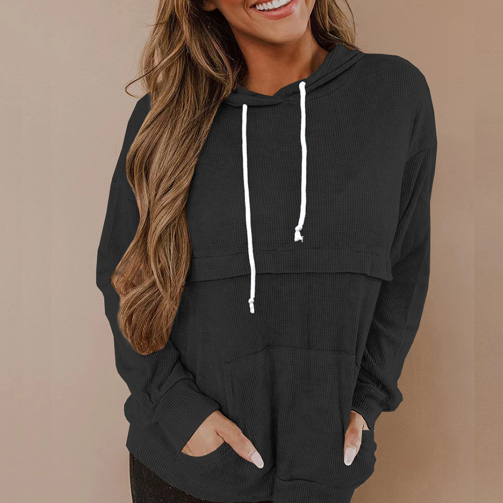 New Designer Autumn/Winter New Women's Waffle Hooded Long Sleeve Top Sportswear Fashion Hoodie