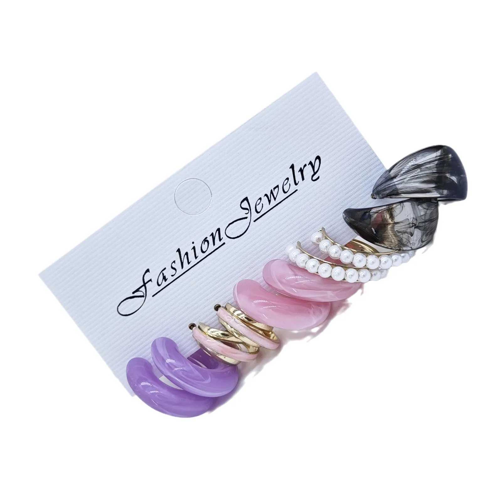 Irregar vintage pearl earrings acrylic ring with oil droplets alloy earrings and earring set X241106