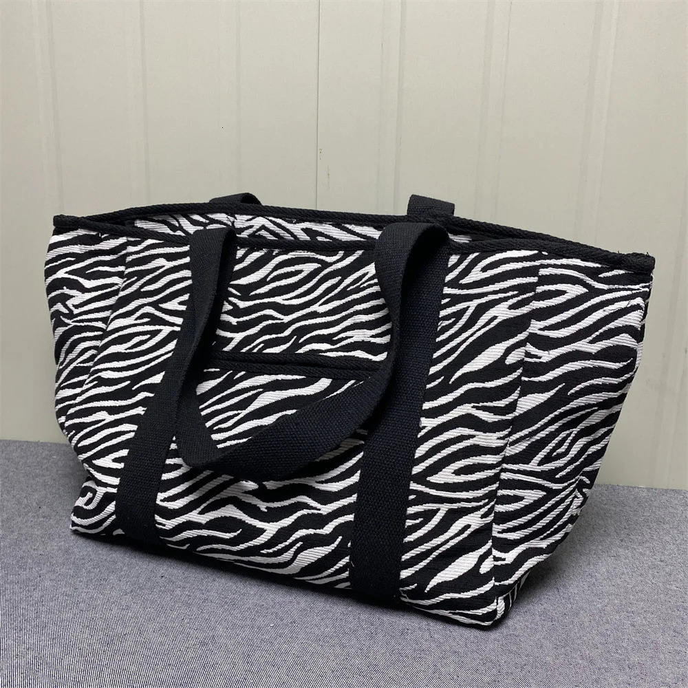 Fashion Canvas Bag Large Capacity Handbag Textured Printed Shoulder Tote Outdoor Travel Mother 241029