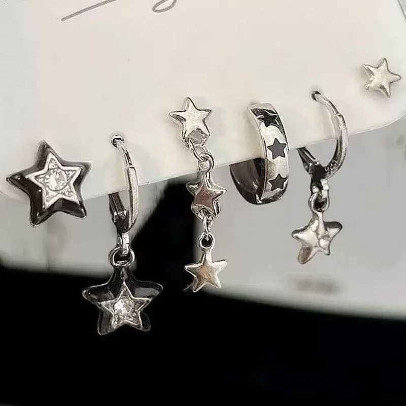 6-piece Gothic Red Crystal Star Black Pentagram Pendant Earrings for Vintage Aesthetic Trendy Y2K Jewelry Accessories X241106
