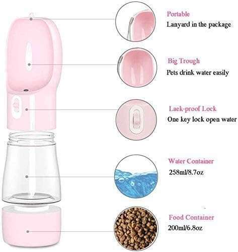 MAOCG Bottle Walking, Multifunctional Portable Dog Travel Water Dispenser with Food Container,Detachable Design Combo Cup Drinking Eating,Suitable for