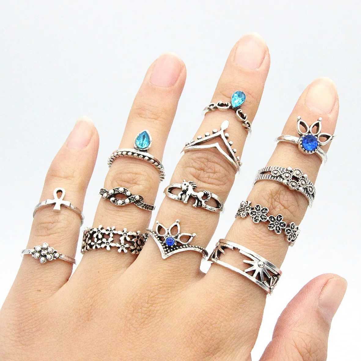 40 Retro Fashion Bohemian Midi Finger Knot Ring Set Suitable for Warm Crystal Geely Fingers Anel Fashion Bonn Jewelry X241106