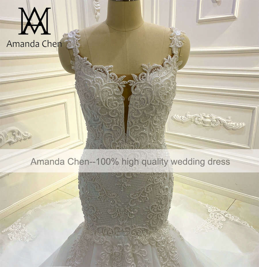 bridal dress Cap Sleeve Lace Applique Pearls Mermaid Wedding Dress