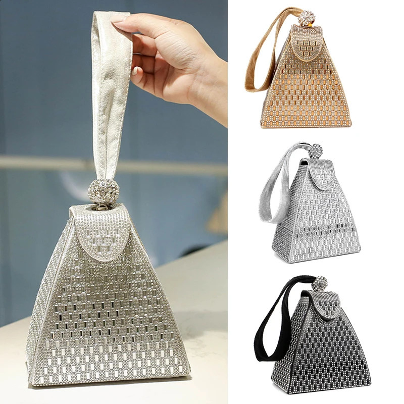 Fashion Lady Evening Bags Acrylic Day Clutch Triangle Diamonds Party Shoulder Handbags Banquet Purse 241031
