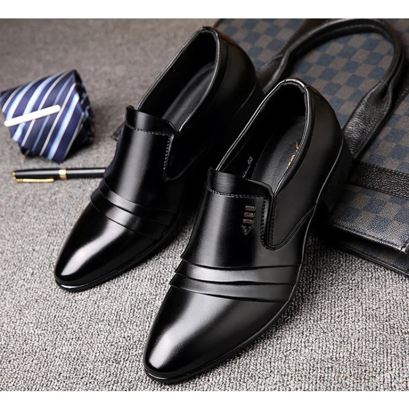 Mens Dress Shoes PU Leather Fashion Men Business Dress Loafers Pointy Black Shoes Oxford Breathable Pointed Formal Wedding Shoes 241106