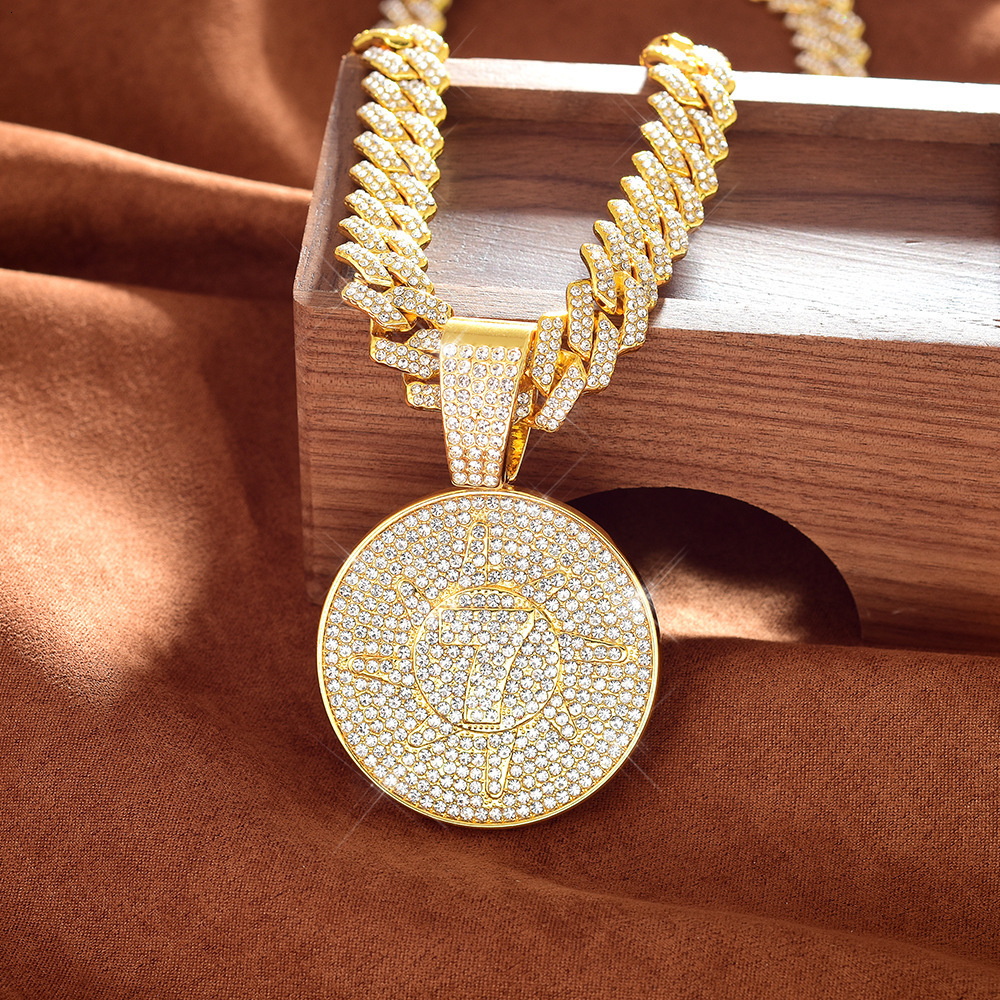 Link Moissanite Jewelry Temu Sun Circle Hip Hop with Personalized Full Dia Cuban Chain Pendant