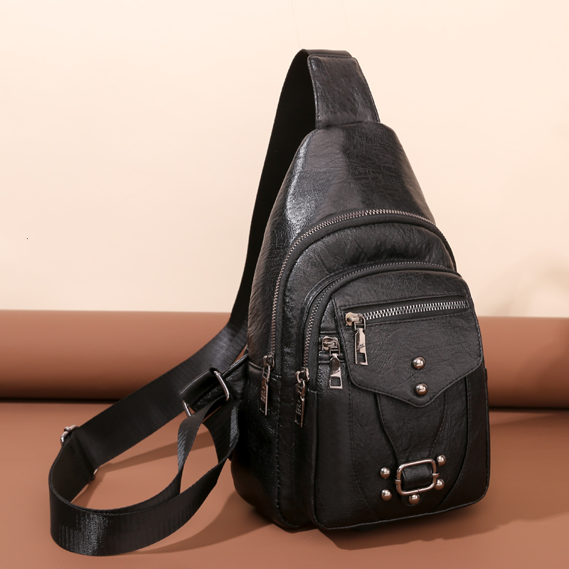 For Newly Wax Skin Women Chest Female Sg Bags Crossbody Waterproof Shoulder Casual Pu Leather Messenger Pack