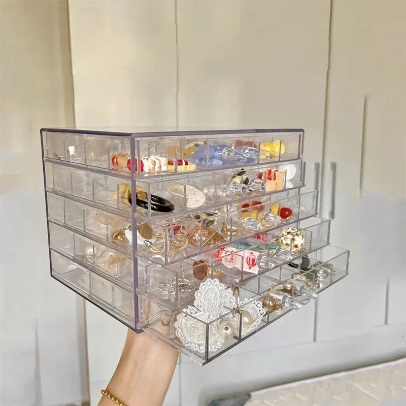 31/72/79/120 Mesh Jewelry Organizer Acrylic Cosmetics Storage Box 3/5 Layers Nail Rings Diamond Earrings Display Drawer Container 241106
