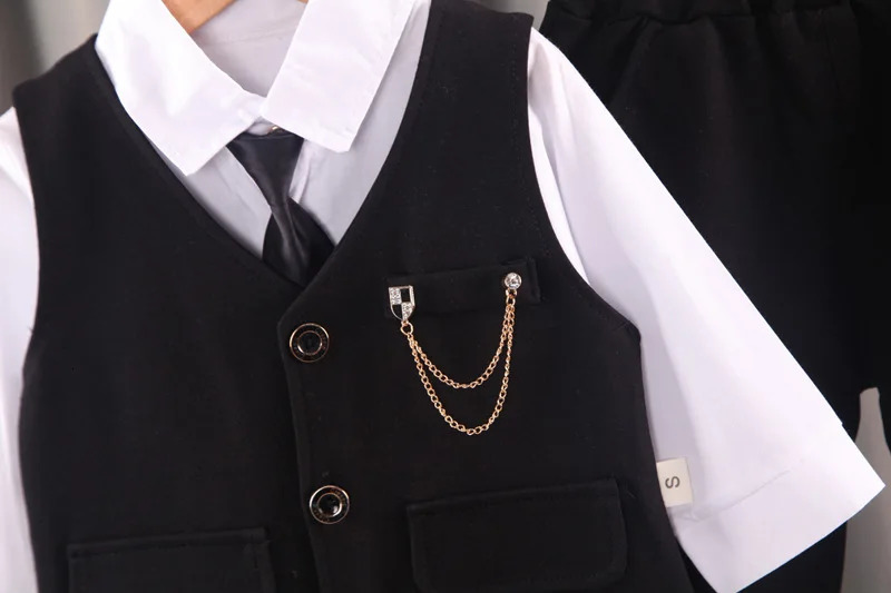 boys solid color childrens gentleman suit wear baby chain vest Tie Shirt three piece formal evening fashion dres 241106