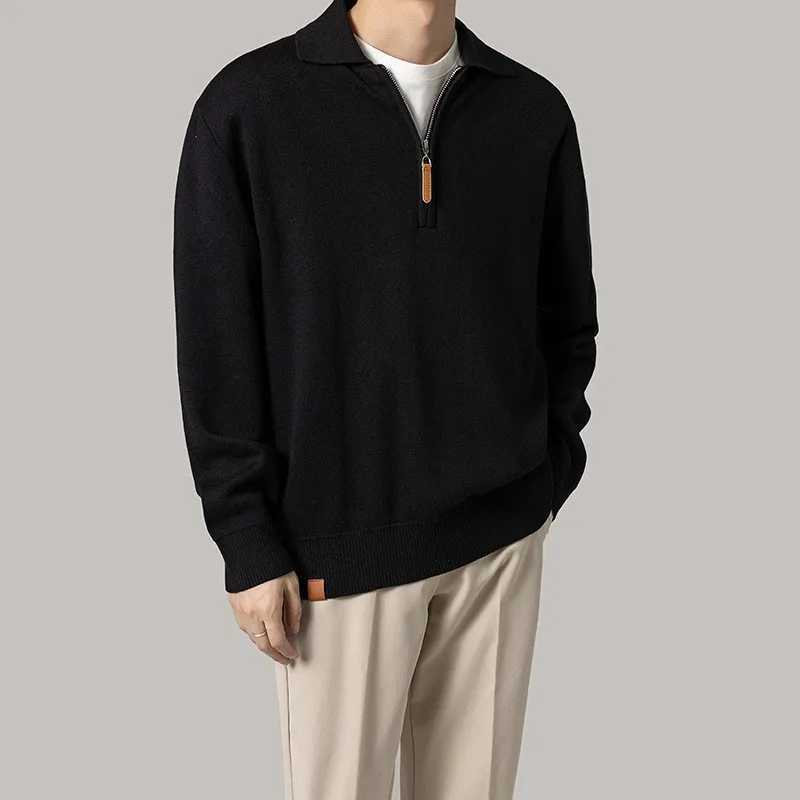 Autumn clothing mens luxury knitted shirt casual fashion zipper solid color long Sve Pulleys casual shirt W241106