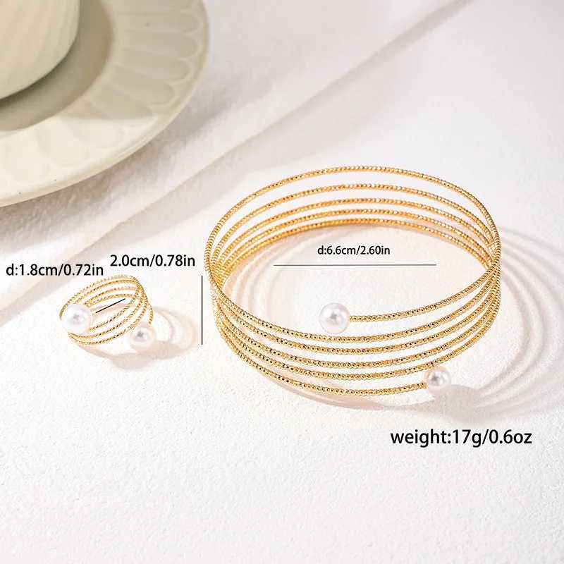2 sets of holiday party gifts OL DS026 Mti layer circular imitation pearl bracelet rings with metallic text X241106