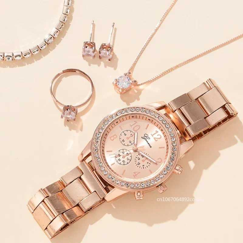 6-piece fashion quartz watch Fem watch Rheinstone luxury gold brand design womens watch Relogio Feminino X241106