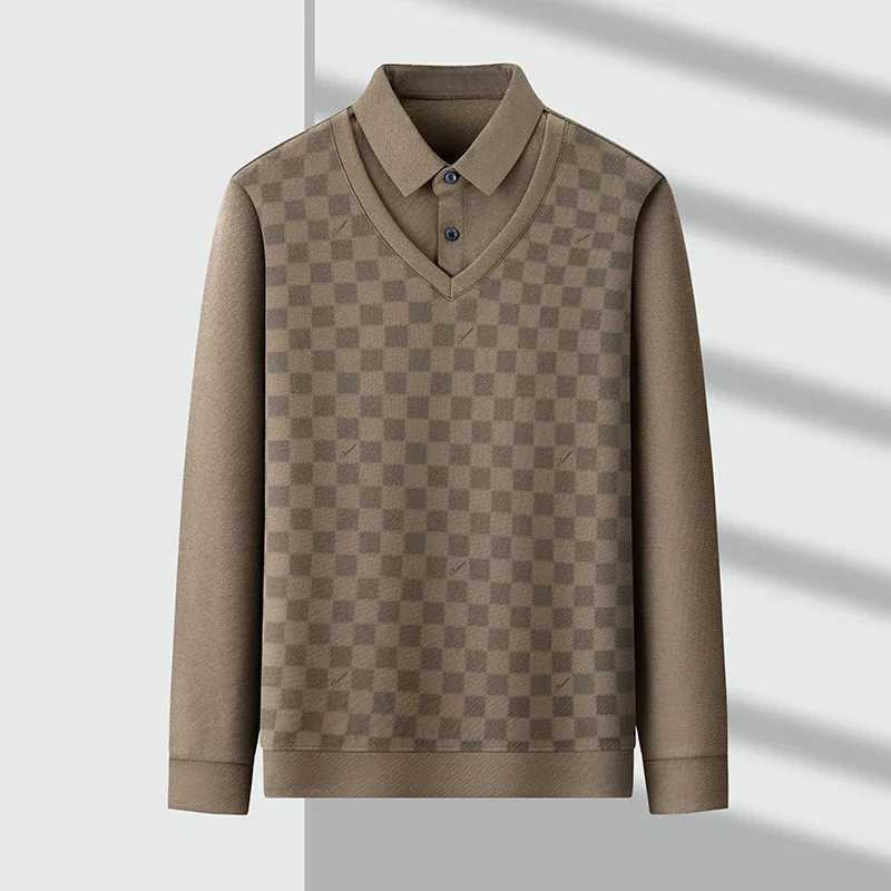 New mens casual fashion plaid print long Sved solid color Fe two-piece comfortable casual top W241106