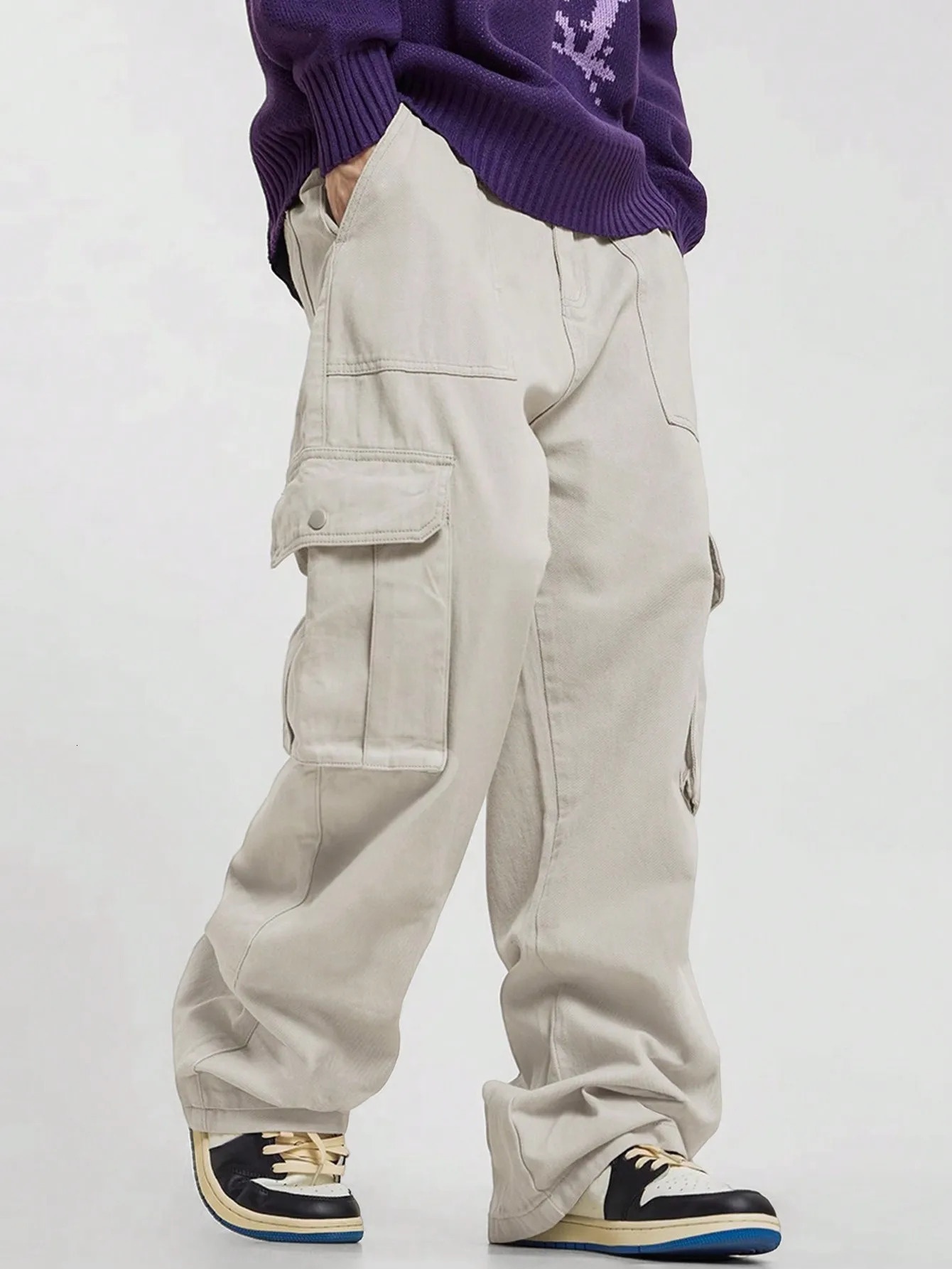 olid Mens Drawstring Cargo Pants With Multi-pocket All Seasons Outdoor Special Gift 241106