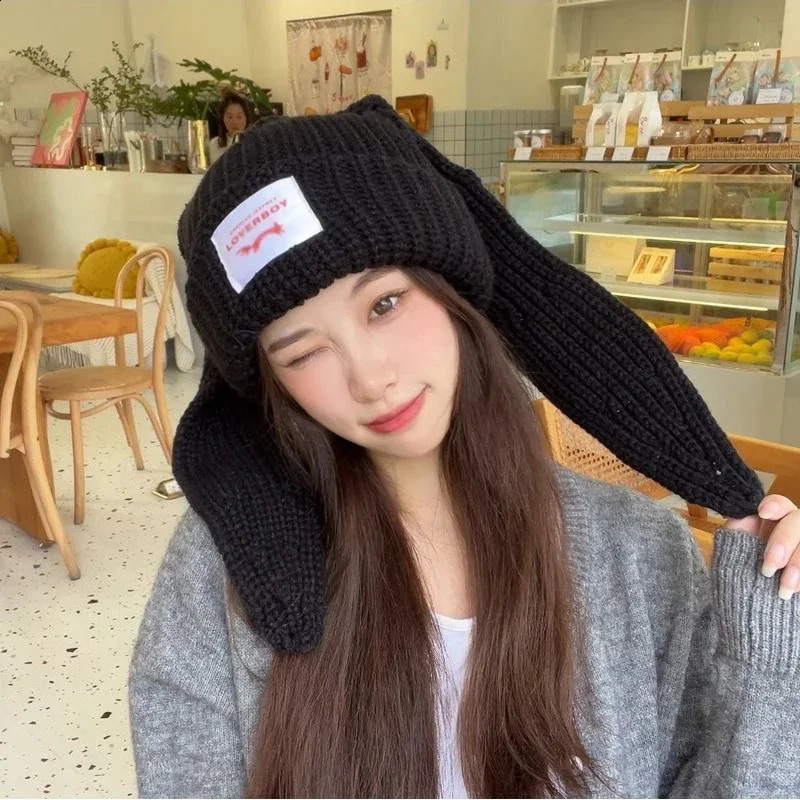 Rabbit Ears Knitted Wool Hat Love Boy Niche n Personality Fashion Men Women Cute Warm Autumn and Winter 241105