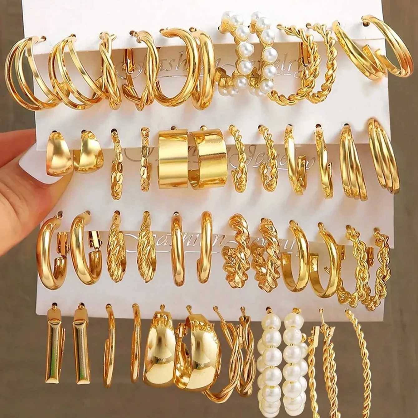 48-12 piece artificial pearl Mti layer wide twisted earring set for party dates and gifts suitable for daily wear X241106