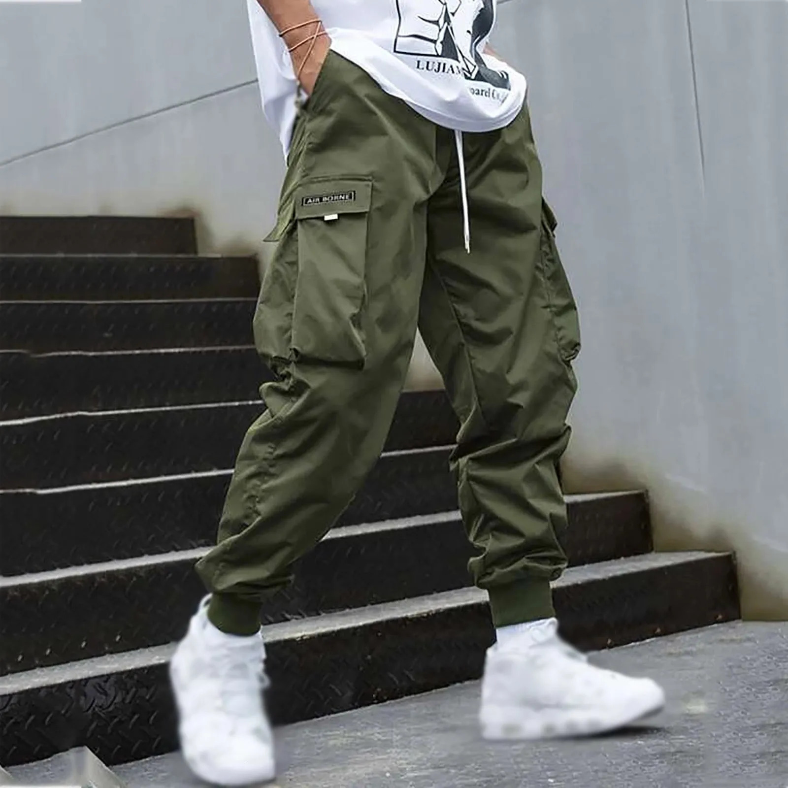 Fashion Men Cargo Pants Mens Trousers Hip Hop Joggers Pockets Purple Men Streetwear Sweatpants Korean Ankle-Length Pants 241106