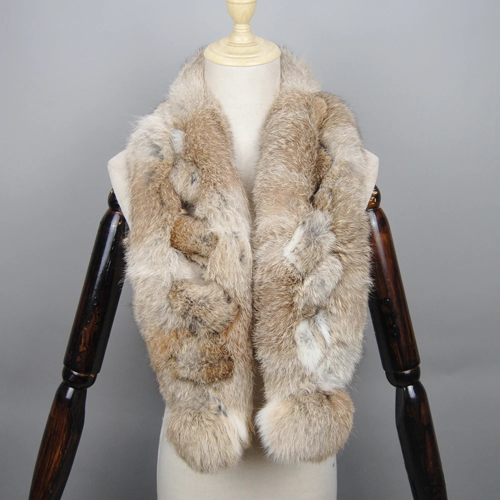 Winter Scarf Natural True Rabbit Fur Warm Scarf Fashionable Soft Plush Thick Snode Scarf Shawl Suitable for Adults Children and Girls 241106