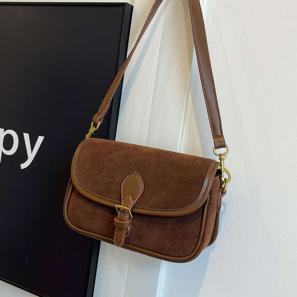 LITTLETON Fashion New Korean Small Square Bag Shoulder Brown Niche Retro Suede Surface Leisure Versatile Trend Lady Crossbody Bags s