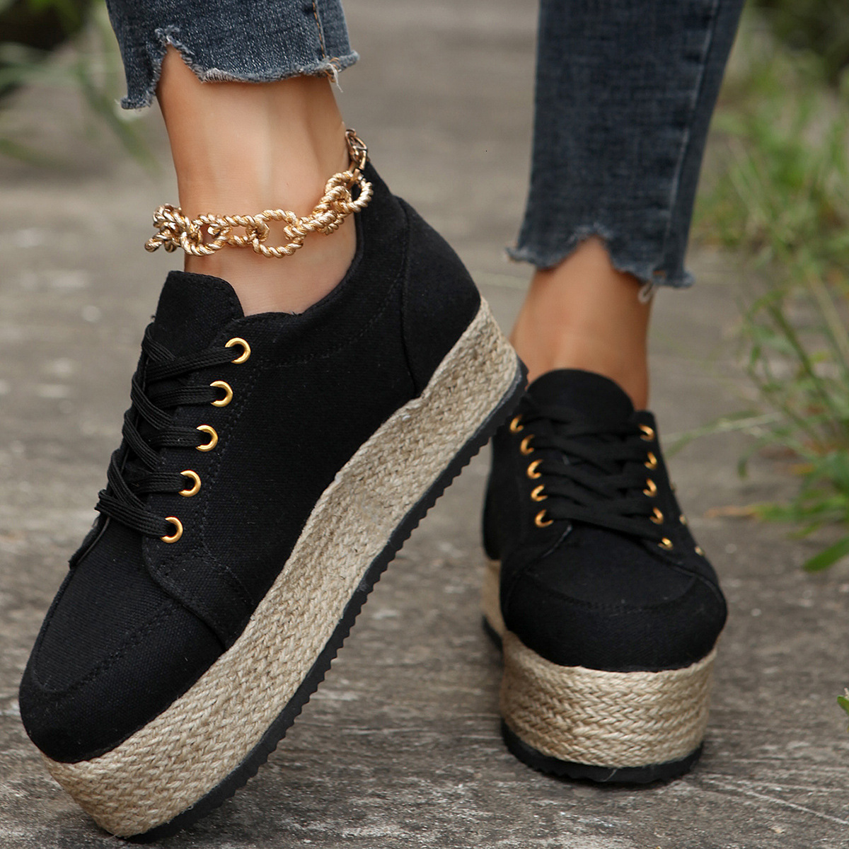2024 Spring and Autumn New Large Front Strap Round Head Hemp Rope Casual Leopard Pattern Thick Bottom Women's Single Shoes 43