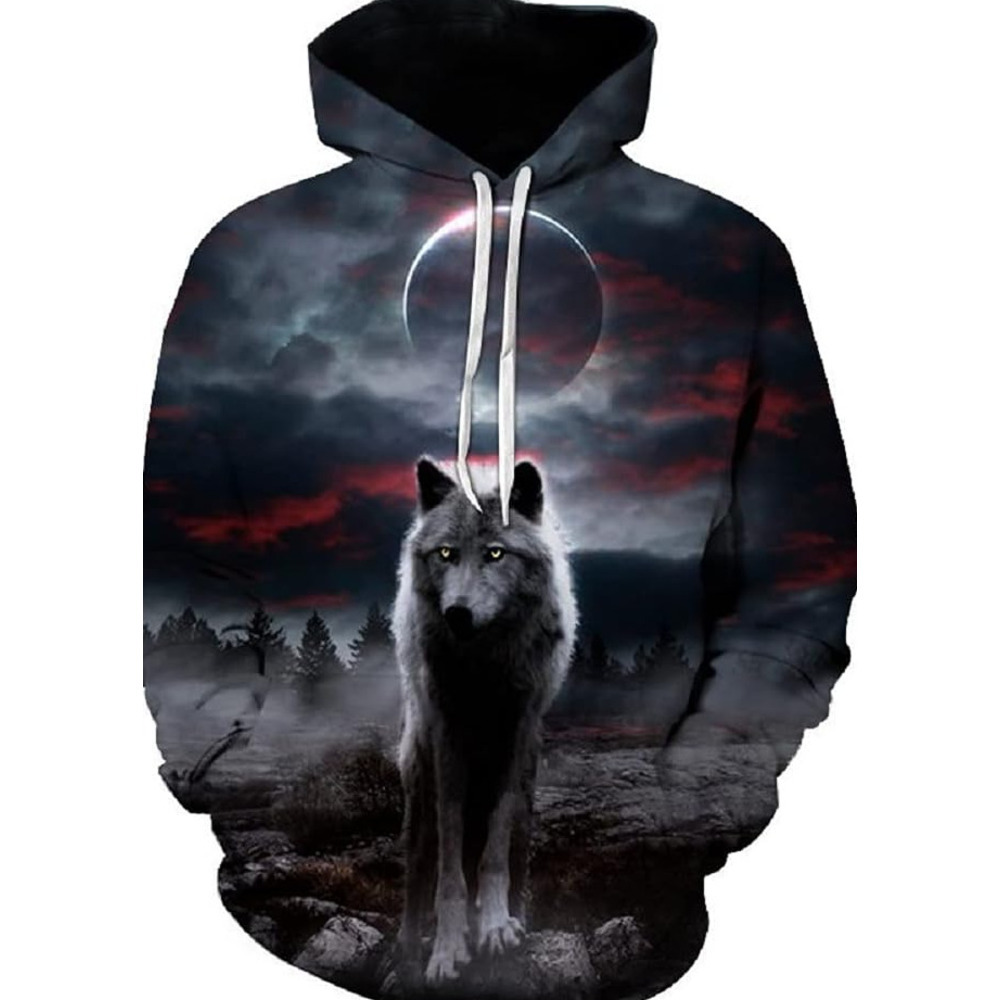 Hoodie for Mens Womens Boys Girls Fashion Hoodies Pullover Wolf 3D Printing Animal Graphic Sweatshirt Hoodie Graphic Fashionable and Warm cool