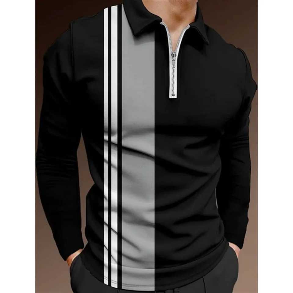 2024 Mens Color Stripe Printed Fashion T-shirt Mens Top Casual Sports Collar Long Sve T-shirt Mens W241106