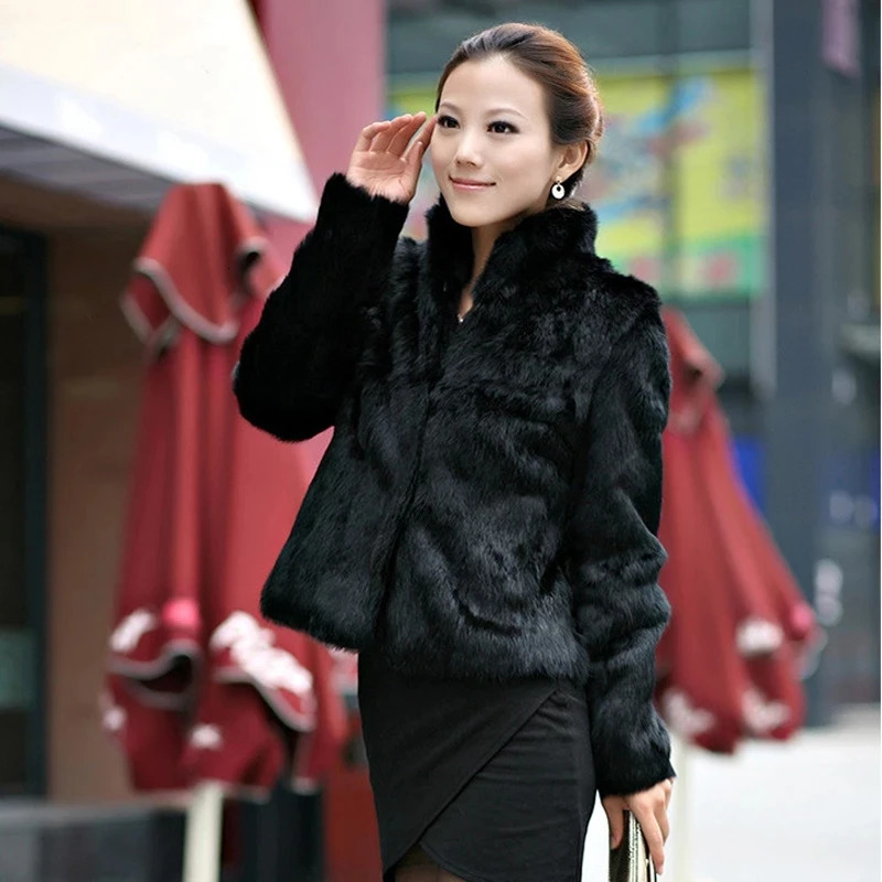 2024 Autumn Winter Real Genuine Rabbit Fur Coat Women Full Pelt Real Rabbit Fur Jacket Fashion Fur Mandarin Collar Overcoats 241106