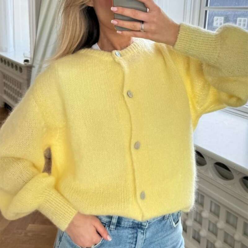 Talenza Casual Cardigan Women's Loose Versatile Solid Button Knitted Long Sleeve Sweater Autumn Office Warm Jacket Top