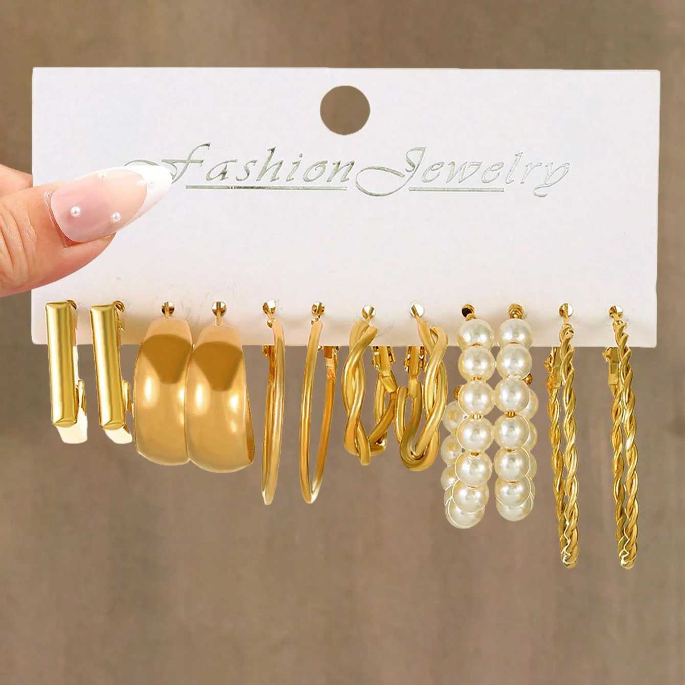 48-12 piece artificial pearl Mti layer wide twisted earring set for party dates and gifts suitable for daily wear X241106