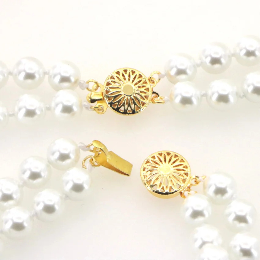 Fashion 2-Row 8mm White Akoya Shell Pearl Round Bead Necklace Bracelet Earring Set Womens Christmas Gift Wholesale Price 241106